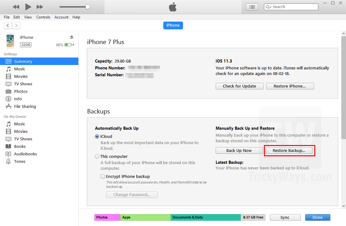 How to Restore your iPhone or iPad Backup from iTunes