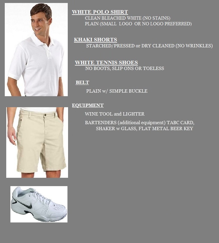 White Polo / Khaki Shorts Trinity Event Staffing uniforms