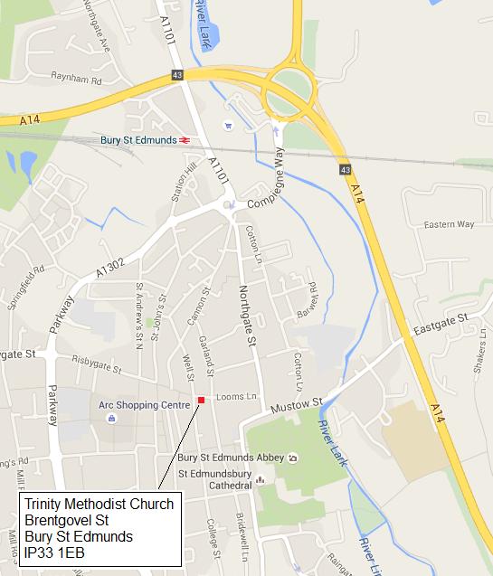 Maps Trinity Methodist Church, Bury St Edmunds