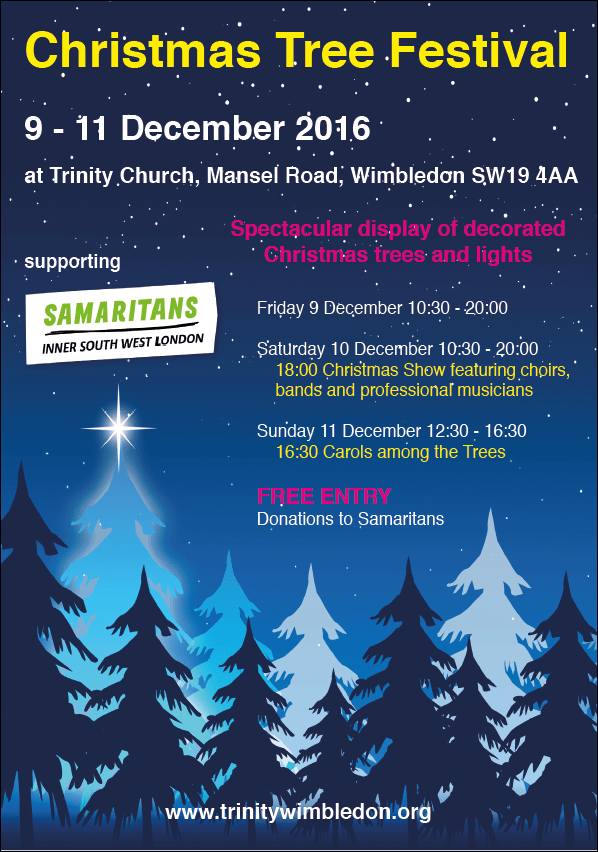 Christmas Tree Festival 2023 November 28 Visit our Christmas Tree Festival & support Samaritans Trinity United