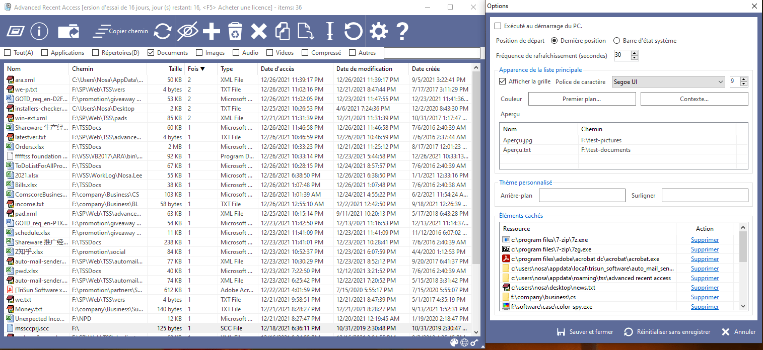 Advanced Recent Access Voir plus de propriétés des ressources