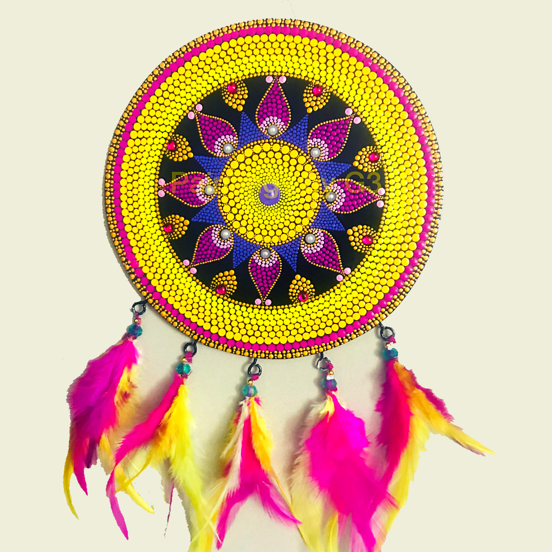 Buy Beautiful Peacock Colour Inspired Mandala Dot Painted Wall Hanging