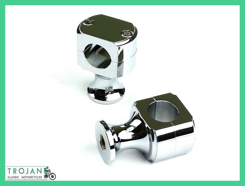 HANDLEBAR RISERS, 1", CUSTOM, CNC CHROME, 2" RISE (PAIR), BAR0123