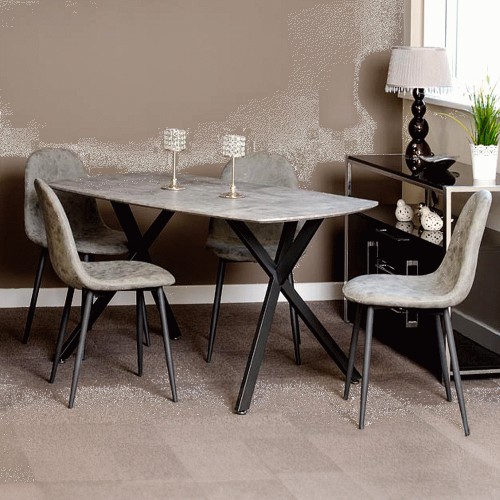 ATHENS DINING SET & 4 FAUX LEATHER DINING CHAIRS CONCRETE EFFECT TOP