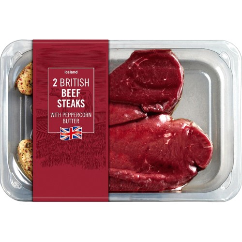 Iceland 2 British Beef Steaks with Peppercorn Butter (300g) Compare
