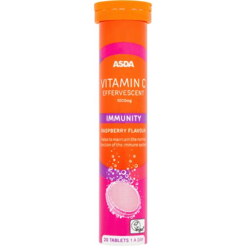 ASDA Immunity Vitamin C Effervescent Raspberry Flavour 1 A Day 20 Tablets (20 x 1000mg