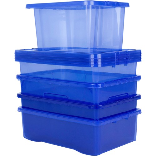 Wham Crystal Plastic Storage Boxes with Lids (80L Spectrum Blue) (4 x