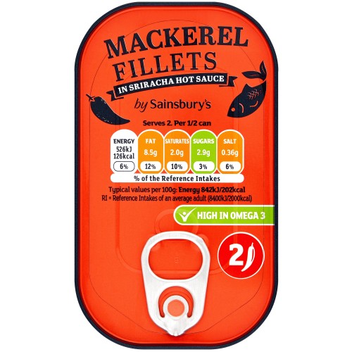 Sainsbury's Mackerel Fillets in Sriracha Hot Sauce (125g) Compare
