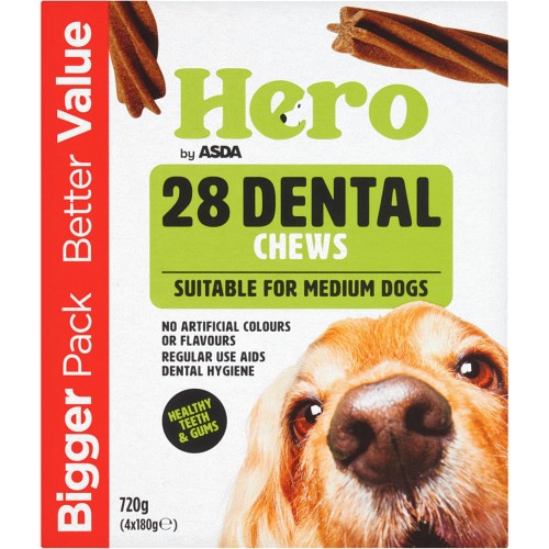 Hero by ASDA 28 Dental Chews Suitable For Medium Dogs (4, 28 x 180g