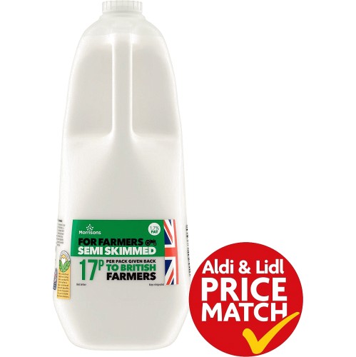 Morrisons For Farmers British Semi Skimmed Milk (4pt, 2.272l) Compare