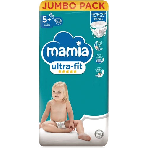 Mamia Ultrafit Junior Nappies Jumbo Pack Size 5+ (64) Compare Prices