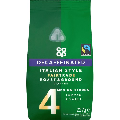 Coop Fairtrade Decaffeinated Italian Style Roast & Ground Coffee (227g