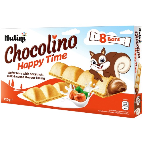 Nutini Chocolino Wafer Bars with Hazelnut & Cocoa Flavour Filling (8 x
