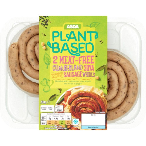 ASDA Plant Based 2 MeatFree Cumberland Soya Sausage Whirls (280g
