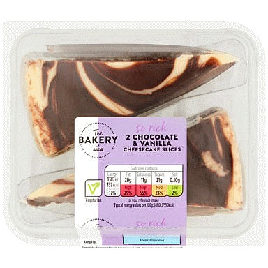 The BAKERY at ASDA 2 Chocolate & Vanilla Cheesecake Slices (2 x 95g
