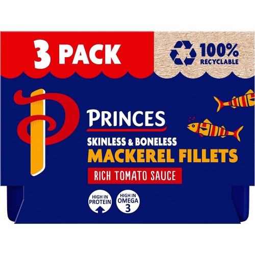 Princes Mackerel Fillets With Tomato Sauce (3 x 125g) Compare Prices