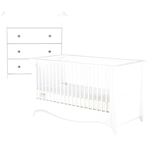 CuddleCo Aylesbury White 3pc Nursery Furniture Set 3 Drawer Dresser Cot