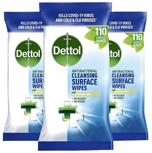 Dettol Antibacterial Biodegradable Multi Surface Cleansing Wipes (3x110
