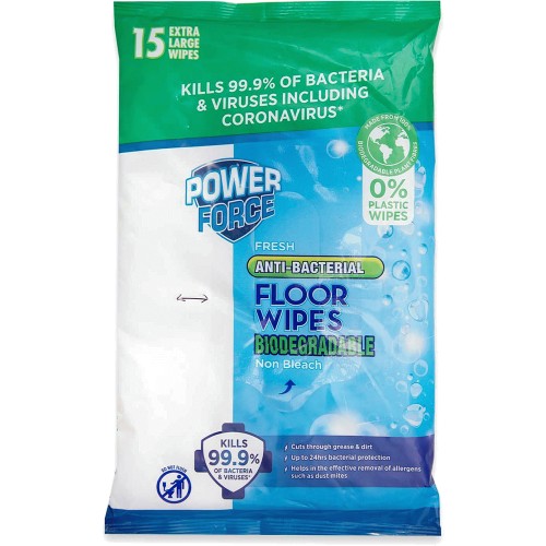 Powerforce Fresh Antibacterial Biodegradable Floor Wipes (15) Compare