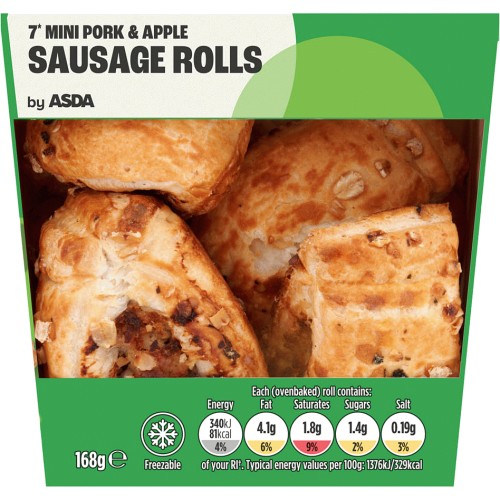ASDA 7 Mini Pork & Apple Sausage Rolls (7 x 168g, 24g) Compare Prices