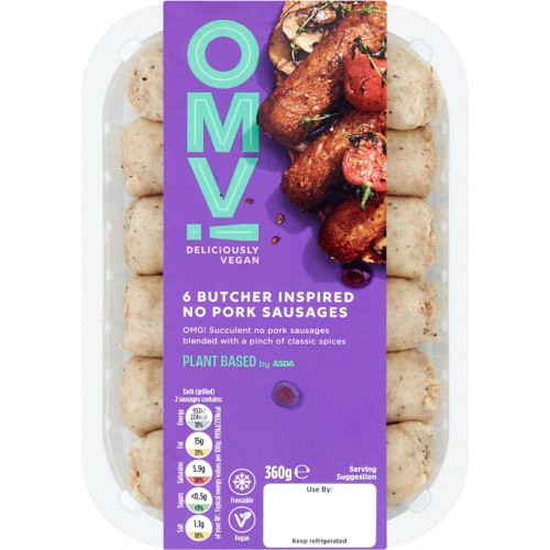 OMV! Deliciously Vegan 6 Butcher Inspired No Pork Sausages (360g