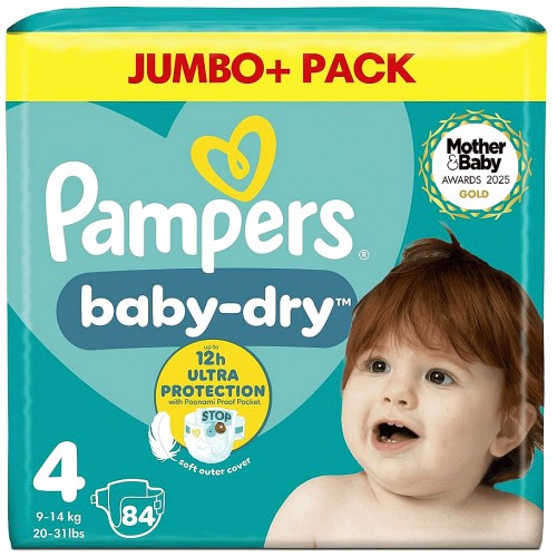 Pampers BabyDry Nappies Size 4 Jumbo+ Pack (84 x 9kg, 14kg) Compare