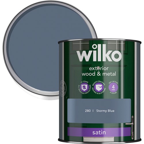 Wilko Stormy Blue Satin Exterior Wood and Metal Paint (0.75 Litre