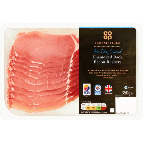 Coop Irresistible Air Dry Cured Unsmoked Back Bacon Rashers (350g