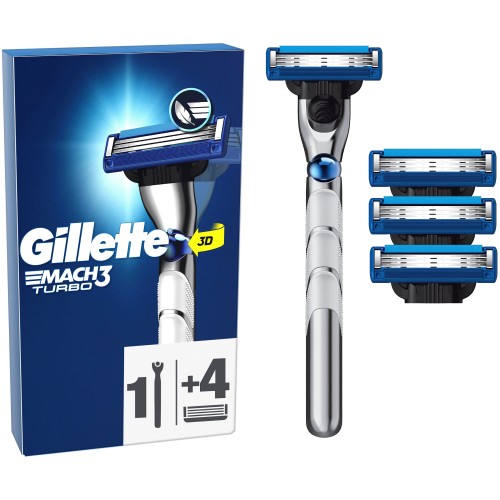 Gillette Mach3 Turbo 3D Razor Handle +3 Blade Refills Special Starter
