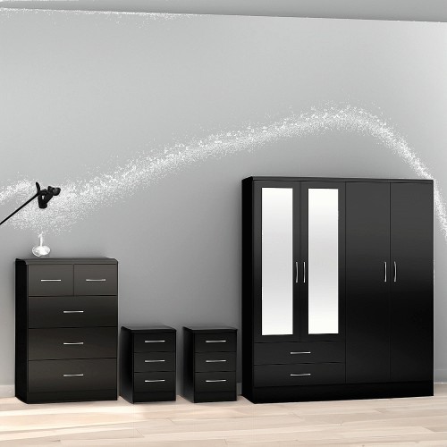 Seconique Nevada Black Gloss 4 Piece Bedroom Furniture Set Compare