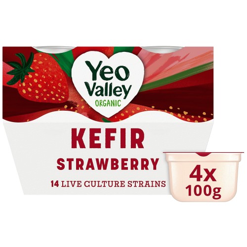 Yeo Valley Organic Strawberry Kefir Yogurt Gut Health 4x4x100g (4 x