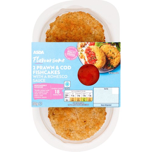ASDA Flavoursome 2 Prawn & Cod Fishcakes with a Romesco Sauce (330g