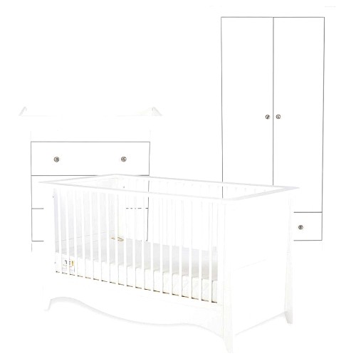 CuddleCo Aylesbury White 3pc Nursery Furniture Set 3 Drawer Dresser Cot