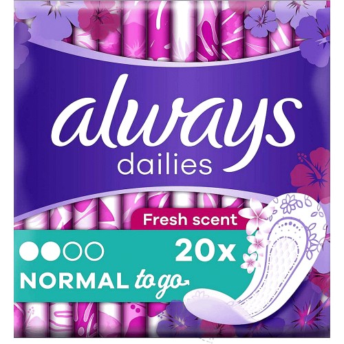 Always Dailies Panty Liners To Go Fresh Scented 20 Singles (20