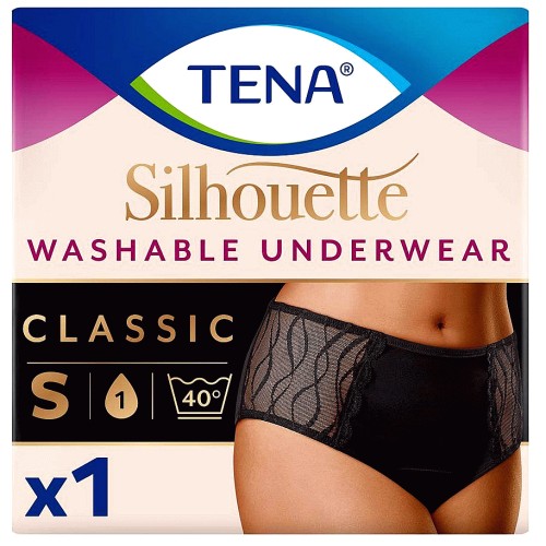 Tena Silhouette Washable Absorbent Underwear Classic Black Size M Lady