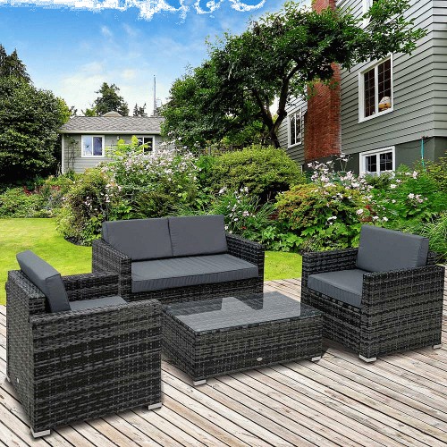Outsunny 4 Seater Grey PE Rattan Sofa Lounge Set Compare Prices
