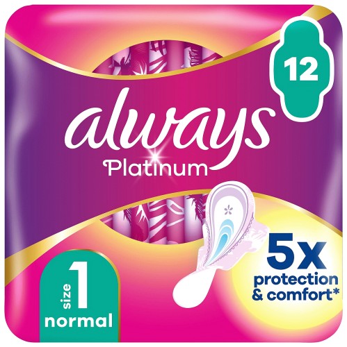 Always Platinum Normal Size 1 Pads with Wings 12 Sanitary Towels (12
