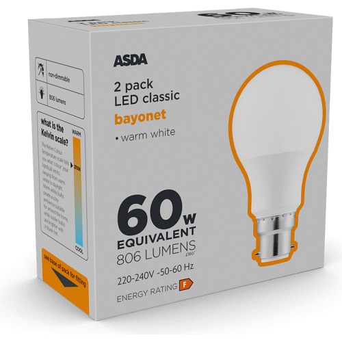 ASDA LED Classic Large Lightbulb (2 x 60w) Compare Prices