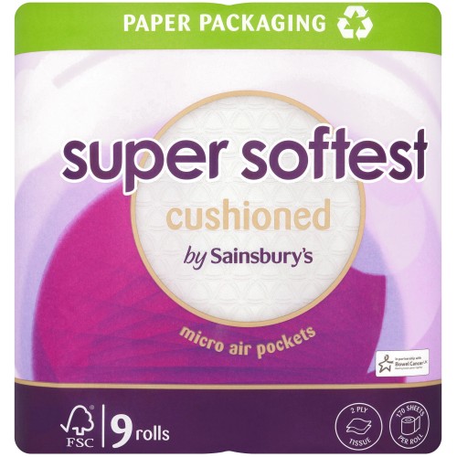 Sainsbury's Super Soft Toilet Tissue Cushioned Rolls (9) Compare