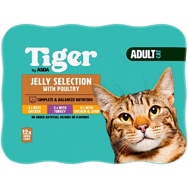 Tiger by ASDA Adult Cat Food Jelly Selection with Poultry Cans 12x400