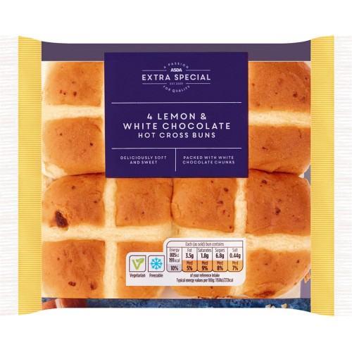 ASDA Extra Special 4 Lemon & White Chocolate Hot Cross Buns (4