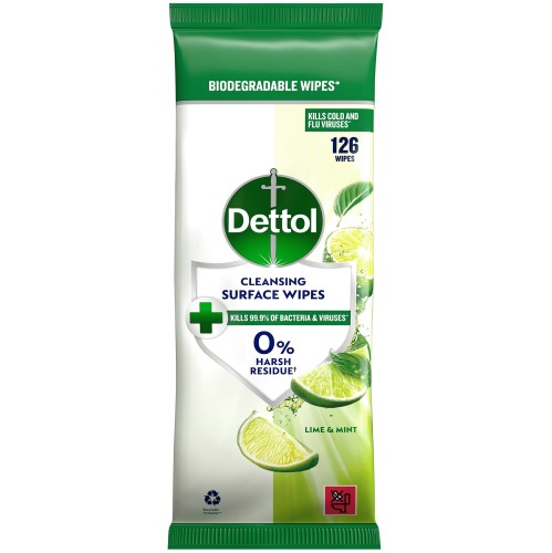 Dettol Antibacterial Surface Cleaning Wipes Lime & Mint (126) Compare