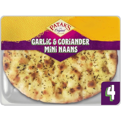 Patak's 4 Flame Baked Garlic & Coriander Mini Naan Breads The Original