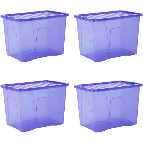 Wham Crystal Plastic Storage Boxes with Lids (80L Spectrum Blue) (4 x