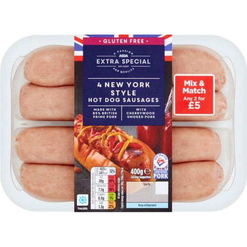 ASDA Extra Special 4 New York Style Hot Dog Sausages (400g) Compare Prices & Where To Buy