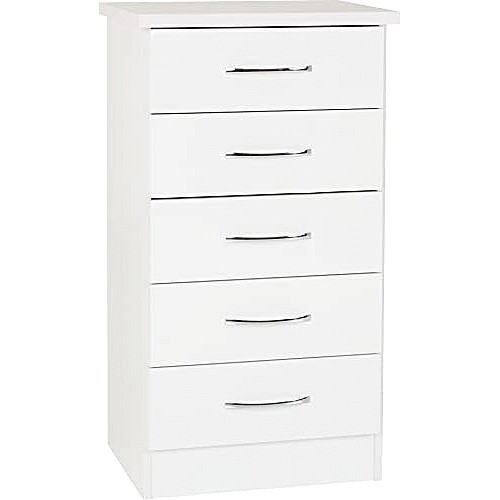 Seconique Nevada 5 Drawer White Gloss Narrow Chest of Drawers Compare