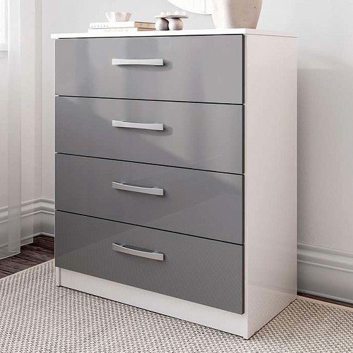 Lynx White & Grey Gloss Bedroom Furniture Wardrobe Chest Bedside by Birlea Compare Prices