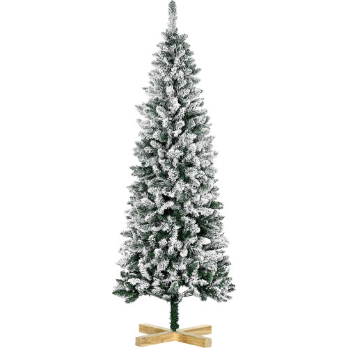 Everglow Green Pencil Snow Flocked Artificial Christmas Tree with Pinewood Base 6ft Compare
