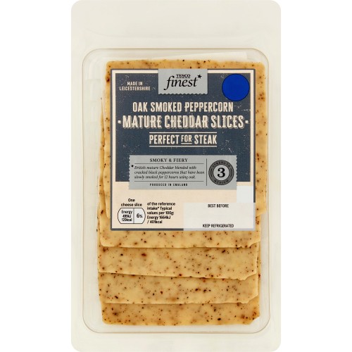 Tesco Finest Oak Smoked Peppercorn Mature Cheddar Slices (150g