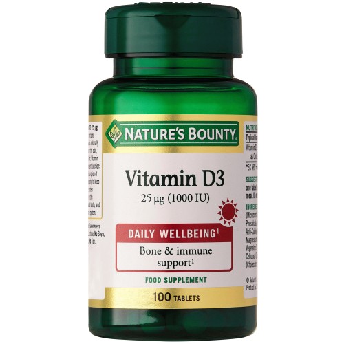 Nature's Bounty Vitamin D3 Supplement Tablets 25ug 1000IU (100 x 25mg